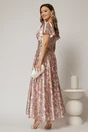 Rochie lunga de ocazie cu imprimeuri roz din material satinat, 2, dyfashion.ro