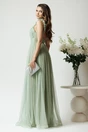 Rochie lunga de ocazie din dantela verde mint cu glitter