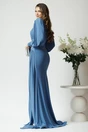 Rochie lunga de ocazie din lycra albastra cu strasuri la bust