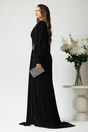 Rochie lunga de ocazie din lycra neagra cu tull si strasuri in talie
