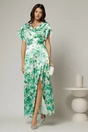 Rochie lunga de ocazie din satin cu imprimeuri verzi, 1, dyfashion.ro