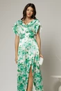 Rochie lunga de ocazie din satin cu imprimeuri verzi, 3, dyfashion.ro