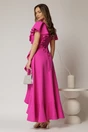 Rochie lunga de ocazie din stofa fucsia cu volane si cordon in talie, 2, dyfashion.ro