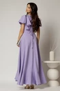Rochie lunga de ocazie din stofa lila cu volane si cordon in talie, 2, dyfashion.ro