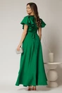 Rochie lunga de ocazie din stofa verde cu volane si cordon in talie, 2, dyfashion.ro