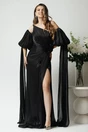 Rochie lunga de ocazie din voal neagra cu maneci ample