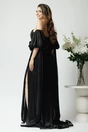 Rochie lunga de ocazie din voal neagra cu maneci ample