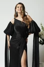 Rochie lunga de ocazie din voal neagra cu maneci ample