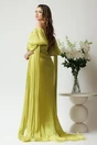 Rochie lunga de ocazie din voal verde lime cu maneci ample