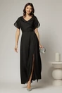 Rochie lunga de ocazie neagra din voal sidefat, 1, dyfashion.ro