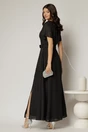 Rochie lunga de ocazie neagra din voal sidefat, 2, dyfashion.ro