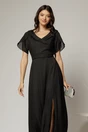Rochie lunga de ocazie neagra din voal sidefat, 3, dyfashion.ro