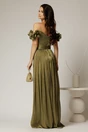 Rochie lunga de ocazie olive din voal peliculizat cu aplicatii florale 3D, 2, dyfashion.ro