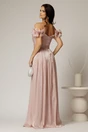 Rochie lunga de ocazie roz prafuit din voal peliculizat cu aplicatii florale 3D, 2, dyfashion.ro