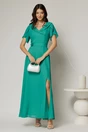 Rochie lunga de ocazie verde din voal sidefat, 1, dyfashion.ro