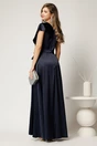 Rochie lunga de seara din tafta bleumarin cu accesoriu pe talie, 2, dyfashion.ro