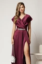 Rochie lunga de seara din tafta mov pruna cu accesoriu pe talie, 3, dyfashion.ro