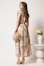 Rochie lunga de zi bej cu flori albe din in cu croi drept si cordon in talie, 2, dyfashion.ro