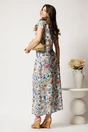 Rochie lunga de zi gri cu flori albastre din in cu croi drept si cordon in talie, 2, dyfashion.ro