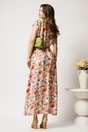 Rochie lunga de zi ivory cu flori corai din in cu croi drept si cordon in talie, 2, dyfashion.ro
