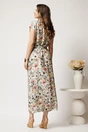 Rochie lunga de zi ivory cu flori verzi din in cu croi drept si cordon in talie, 2, dyfashion.ro