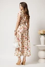 Rochie lunga de zi ivory cu frunze maro din in cu croi drept si cordon in talie, 2, dyfashion.ro