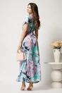 Rochie lunga de zi turcoaz din viscoza cu imprimeu lila si nod in talie, 2, dyfashion.ro