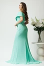 Rochie lunga din voal verde cu umeri goi si floare maxi in talie