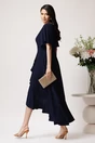 Rochie lunga eleganta din crep bleumarin cu volan pe fusta, 2, dyfashion.ro