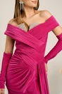 Rochie lunga eleganta din lycra fucsia cu strasuri la decolteu si maneci detasabile, 4, dyfashion.ro