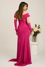 Rochie lunga eleganta din lycra fucsia cu strasuri la decolteu si maneci detasabile, 2, dyfashion.ro