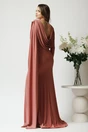 Rochie lunga eleganta din lycra roz coniac cu strasuri pe talie