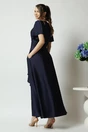 Rochie lunga eleganta din satin bleumarin cu volan