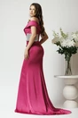 Rochie lunga eleganta din satin fucsia cu froseu pe talie si volan pe fusta