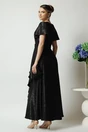 Rochie lunga eleganta din satin neagra cu model si volan