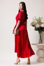 Rochie lunga eleganta din satin rosu zmeura cu volan pe fusta, 2, dyfashion.ro