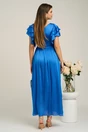 Rochie lunga eleganta din voal albastra cu volanase la maneci, 2, dyfashion.ro