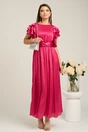 Rochie lunga eleganta din voal fucsia cu volanase la maneci, 4, dyfashion.ro