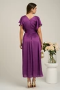 Rochie lunga eleganta din voal mov cu floare la bust- Moze, 2, dyfashion.ro