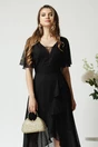 Rochie lunga eleganta din voal neagra cu insertii din fir lurex