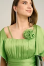Rochie lunga eleganta din voal verde cu floare la bust- Moze, 3, dyfashion.ro