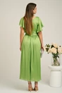 Rochie lunga eleganta din voal verde cu floare la bust- Moze, 2, dyfashion.ro