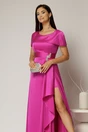 Rochie lunga fucsia din satin cu slit pe picior si aplicatie pe talie, 3, dyfashion.ro