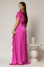 Rochie lunga fucsia din satin cu slit pe picior si aplicatie pe talie, 2, dyfashion.ro
