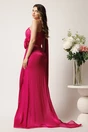 Rochie lunga fucsia din voal creponat cu flori maxi in talie si pe umar, 2, dyfashion.ro