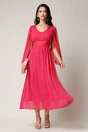 Rochie lunga fucsia din voal creponat in clos cu maneci despicate, 1, dyfashion.ro