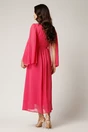 Rochie lunga fucsia din voal creponat in clos cu maneci despicate, 3, dyfashion.ro