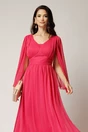 Rochie lunga fucsia din voal creponat in clos cu maneci despicate, 2, dyfashion.ro