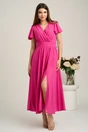 Rochie lunga fucsia din voal in clos cu glitter- Moze, 1, dyfashion.ro