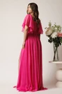 Rochie lunga fucsia din voal in clos cu strasuri si tull in talie, 2, dyfashion.ro